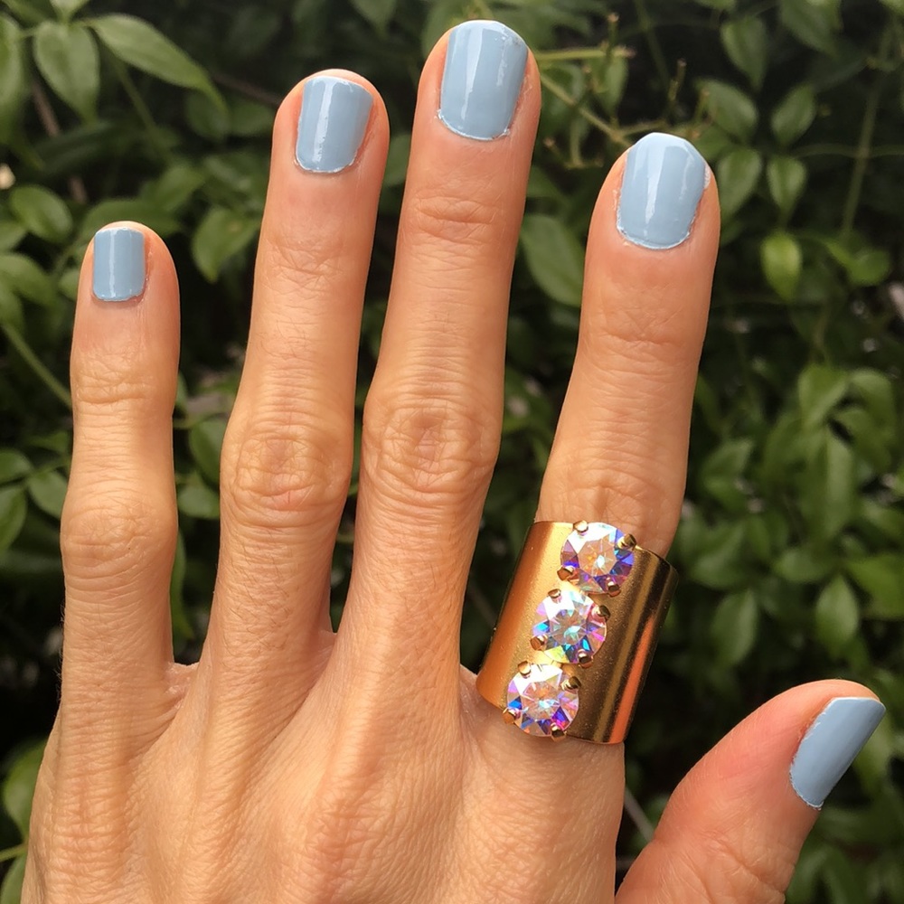 Gold Aurora Borealis Boho Crystal Statement Ring - Picture 7 of 9